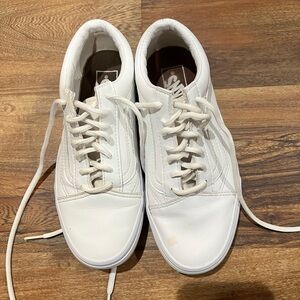 Vans Leather Shoes Womens Size 6.5 White Low-Top Skate Sneakers Clean